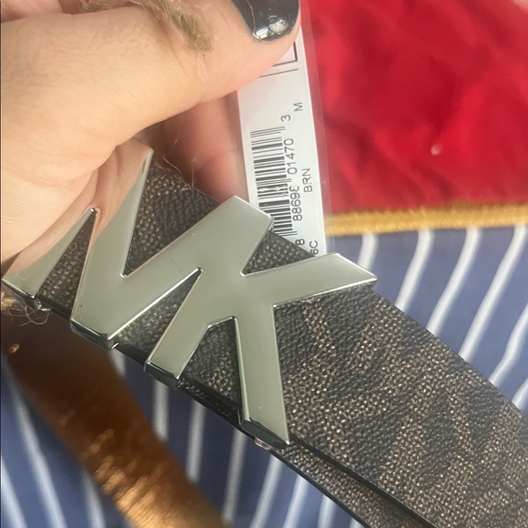 Michael Kors Signature Brown Belt with Silver MK Buckle - Picture 8 of 8